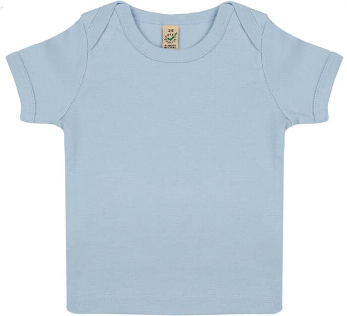 Soft blue organic cotton baby t-shirt front view