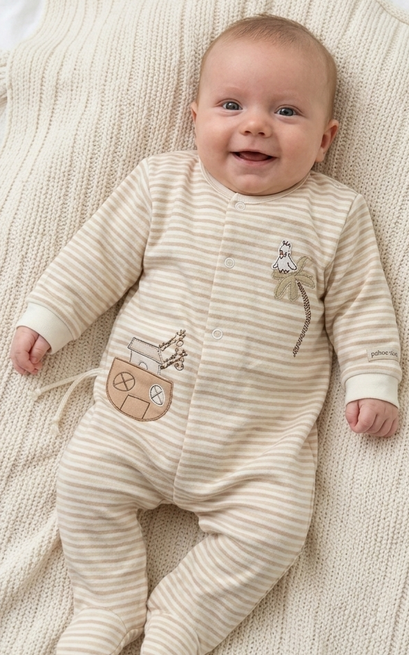 100% Organic Cotton Baby Overall Palm Stripes - Made in Germany