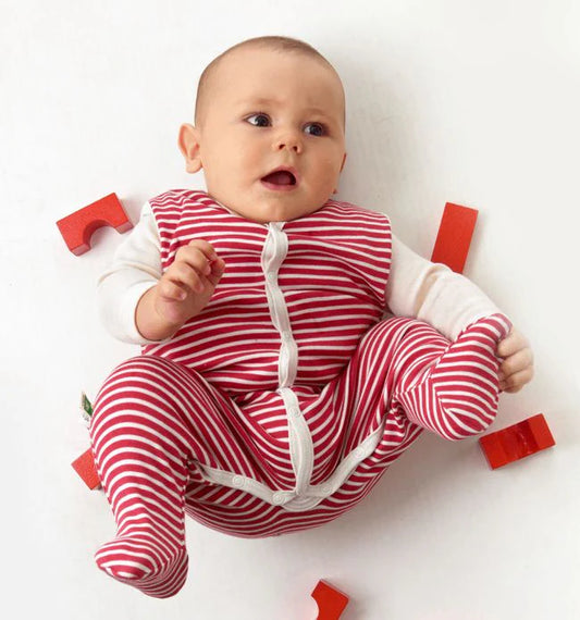 100% Organic Cotton Baby Romper Red Stripes - Made in Germany